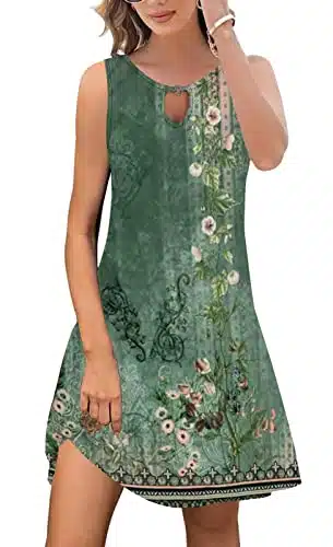 ETCYY Summer Dresses for Women Trendy Boho Floral Print Cover Up Crew Neck Sleeveless Sundresses with Pockets