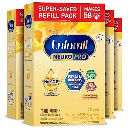 Enfamil NeuroPro Baby Formula, Infant Formula Nutrition, Triple Prebiotic Immune Blend, 'FL HMO, & Expert Recommended Omega DHA, Perfect Choice for Baby Milk, Non GMO, oz Refill Box, Count