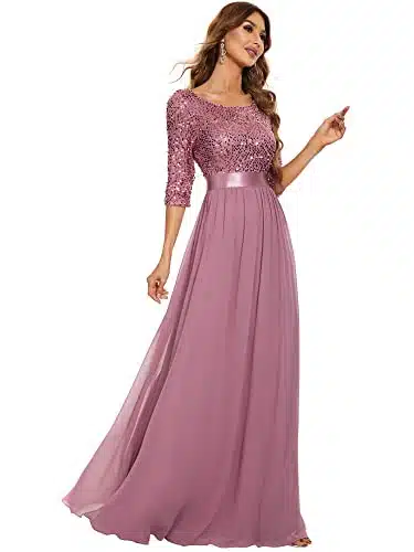 Ever Pretty Women's Floor Length A Line Half Sleeve Wedding Guest Dress for Women Formal Gowns Orchid