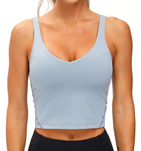 Womenâs Longline Sports Bra Wirefree Padded Medium Support Yoga Bras Gym Running Workout Tank Tops (Denim Blue, Small)