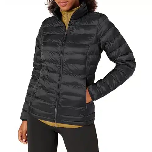 Amazon Essentials Women's Lightweight Long Sleeve Water Resistant Puffer Jacket (Available in Plus Size), Black, Large
