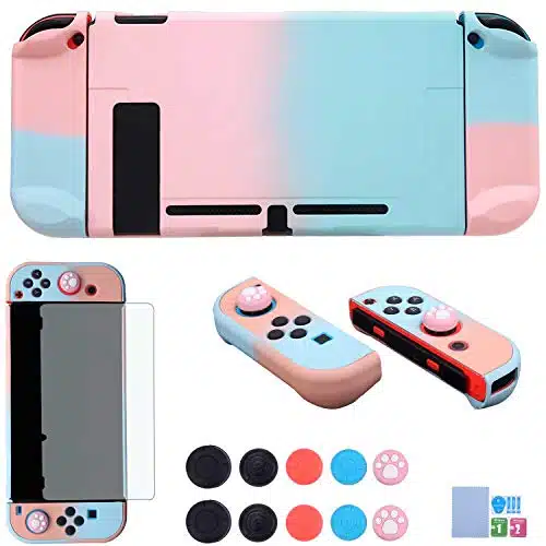 COMCOOL Dockable Case for Nintendo Switch in Protective Cover Case for Nintendo Switch and Joy Con Controller with Screen Protector and Thumb grips   Pink and Blue
