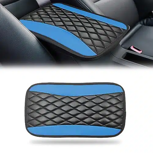 Car Center Console Cushion Pad, Accessories Interior Protection Universal Leather Waterproof and Anti scratch Armrest Seat Box Cover Profector for Most Car,SUV, Vehicle (Blue)