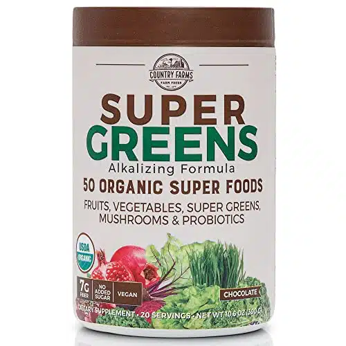 Country Farms Super Greens Chocolate Flavor, Organic Super Foods, USDA Organic Drink Mix, Fruits, Vegetables, Super Greens, Mushrooms & Probiotics, Supports Energy, Servings, Oz