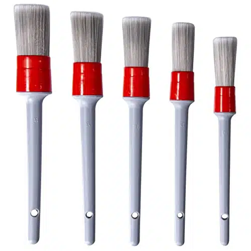 Detailing Brush Set   Different Sizes Premium Natural Boar Hair Mixed Fiber Plastic Handle Automotive Detail Brushes for Cleaning Wheels, Engine, Interior, Air Vents, Car, Motorcy Grey