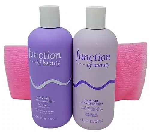 Function of Beauty Wavy Hair Shampoo and Conditioner Set (Ounce) and Tesadorz Exfoliating Washcloth Towel Bundle
