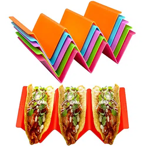 Ginkgo Colorful Taco Holders set of , Large Taco Stand with Handle Each Can Hold or Tacos, BPA Free, Dishwasher and Microwave Safe
