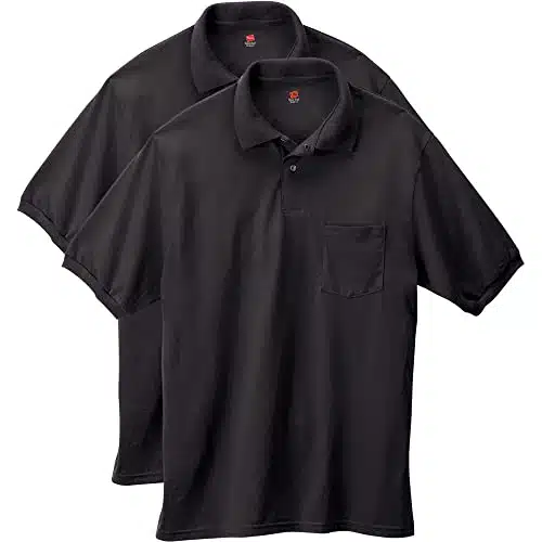 Hanes mens Short sleeve Jersey Pocket (Pack of ) polo shirts, Black, Large US