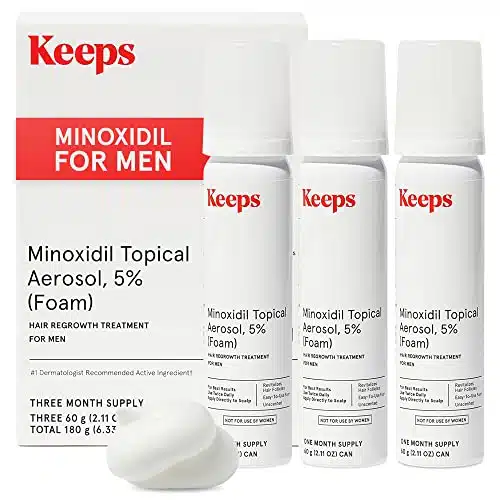 Keeps Extra Strength Minoxidil for Men Topical Aerosol Foam %, Hair Growth Treatment   onth Supply (x oz Bottles)   Thicker, Longer Hair   Slows Hair Loss & Promotes Hair Regrowth