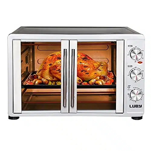 LUBY Large Toaster Oven Countertop, French Door Designed, L, Slices, '' pizza, lb Turkey, Silver