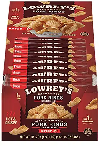 Lowrey's Bacon Curls Microwave Pork Rinds (Chicharrones), Hot & Spicy, Ounce (Pack of )