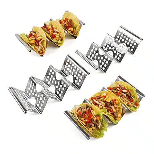 Pack Stainless Steel Taco Holders, Premium Taco Stands, Holds Or Tacos Each Taco Tray, Taco Rack With Easy Access Handle, Food Grade Taco Plate Shells Oven & Grill Safe, BPA Free(Hollow)