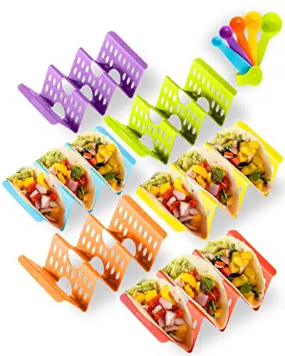 Premium Large Taco Holder Stand, Colorful Holders Set of or for Tacos, Soft or Hard Shell Holder, Street Rack, Tray Plates, BPA Free, Dishwasher&Microwave Safe