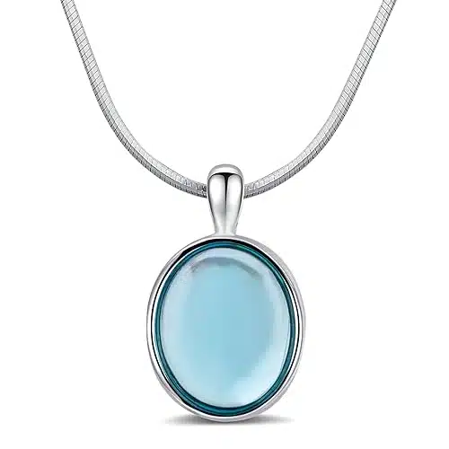 Sterling Silver Aquamarine Necklace Oval Blue Pendant Necklace March Birthstone Necklace for Women Handmade Aquamarine Jewelry for Gift