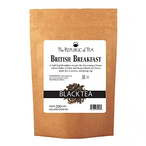 The Republic of Tea British Breakfast Black Full Leaf Loose Tea, Pound Bag  Steeps Cups