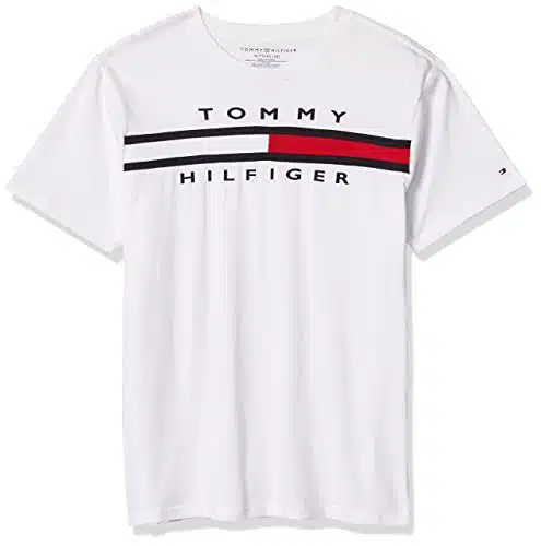 Tommy Hilfiger Boys' Short Sleeve Flag Crew Neck T Shirt, Legacy White,