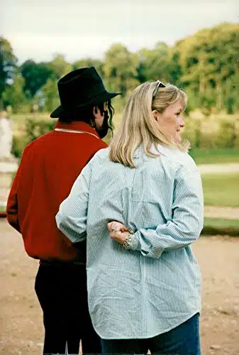 Vintage photo of Michael Jackson and the wife Debbie Rowe view the garden at the couple's future residence,Champ de Bataille.