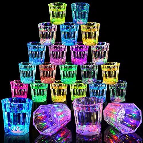 Volpeblu Pack Light Up Cups LED Flash Shot Glasses for Party Favors Supplies Adults Guests Glow In The Dark Shot Glasses Fun Plastic Party Cups for Birthday, Bar, Christmas, Halloween (OZ)