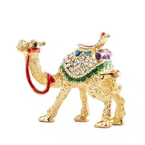 YU FENG Crystal Camel figurines Decor Ornament,Golden Enamel Camel Statues Animal Trinket Jewelry Box Hinged
