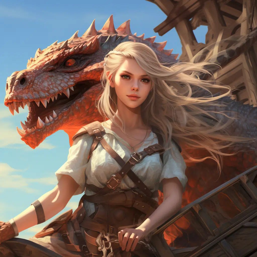 female anime models riding dragons