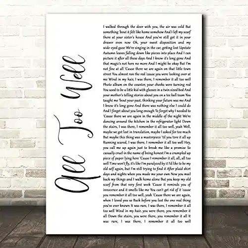 All Too Well White Script Song Lyric Quote Music Print