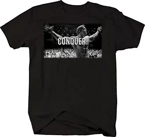 Arnold Conquer Vintage Bodybuilding Gym Motivation Workout T Shirt Large Jet Black