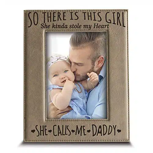 BELLA BUSTA  so There is This Girl She Kinda Stole my Heart,She Calls me Daddy Daddy and Me Father's Day Gift Father and Daughter Engraved Leather Picture Frame (x Vertical)