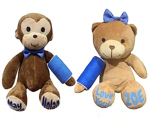 Broken Leg Gift for Kids   Free Gift Wrapping   Personalized With Your Own Message   Gift For Broken Arm   Teddy Bear or Monkey Plushie   Stuffed Animal Wearing Casts for Injured Kid