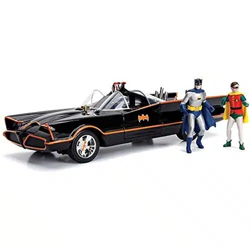 Jada DC Comics Classic TV Series Batmobile Die cast Car, Scale Vehicle & Batman & Robin Collectible Figurine % Metal, Black