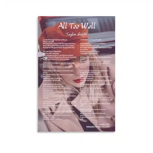 MENII Taylor Poster All Too Well Lyrics Poster Swift for Room Aesthetic Canvas Wall Art for Teens Room Decor xinch(xcm)