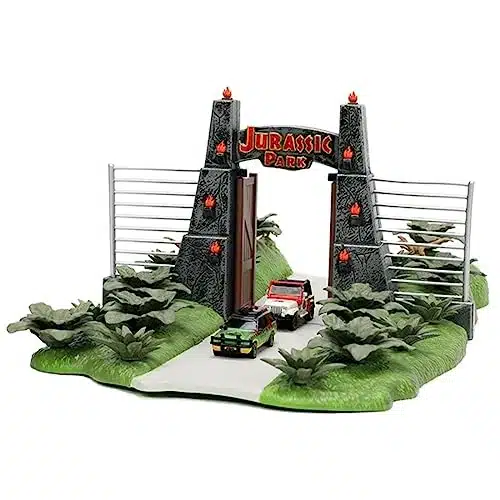 Nano Scene Jurassic Park th Anniversary Jurassic Gate Diorama w Two Die Cast Cars, Toys for Kids and Adults