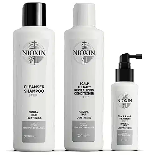 Nioxin System Kit , Hair Strengthening & Thickening Treatment, Treats & Hydrates Sensitive or Dry Scalp, Reduces Hair Breakage, For Natural Hair with Light Thinning, Full Size (onth Supply)