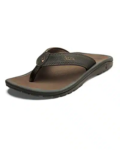 OLUKAI Ohana Men's Beach Sandals, Quick Dry Flip Flop Slides, Water Resistant & Lightweight, Compression Molded Footbed & Ultra Soft Comfort Fit, Dark JavaRay,