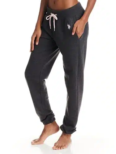 U.S. Polo Assn. Plus Size Womens Sweatpants with Pockets, French Terry Sweat Pants for Women (Dark Charcoal Heather, X)