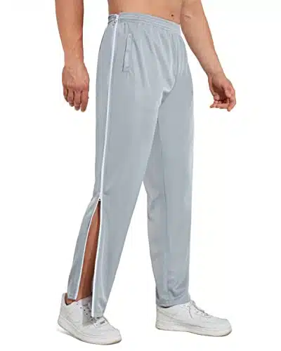 AIFARLD Tear Away Pants for Men Mens Basketball Sweatpants Side Zippers with Pockets for KneeLeg Post Surgery Grey