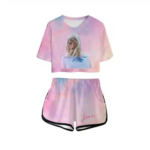 AUGETY Girls Shorts Set, Taylor Top and Short Set Short sleeve Swifts Tees Music Fan Outfit Toddler Kids for Years