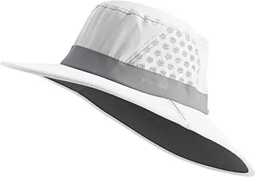 Coolibar UPF + Men's Women's Fore Golf Hat   Sun Protective (LargeX Large  WhiteSteel Grey)