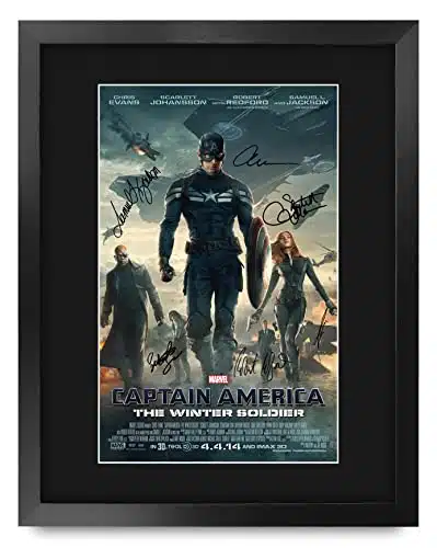 HWC Trading Framed x Print   Captain America The Winter Soldier Chris Evans and Cast Gifts Mounted Printed Poster Signed Autograph Picture for Movie Memorabilia Fans