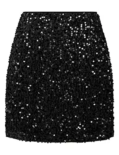 IDEALSANXUN Fall Skirts for Women Fashion Concert Outfit Sparkly Glitter Metallic Sequin Mini Skirt, Black M