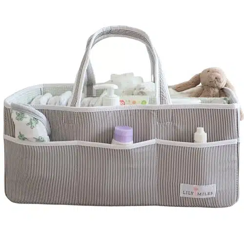 Lily Miles Baby Diaper Caddy   Organizer Tote for Infant Boy or Girl   Baby Shower Basket   Nursery Must Haves   Registry Favorites   Newborn Caddie Car Travel   GrayMint, Ext