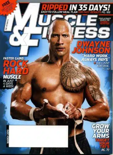 Muscle & Fitness March Dwayne The Rock Johnson on Cover, Rock Hard Muscle in Days a Week, Grow Your Arms, Ripped in Days, Rochelle Aytes, Arms Race, Old School Muscle Maker