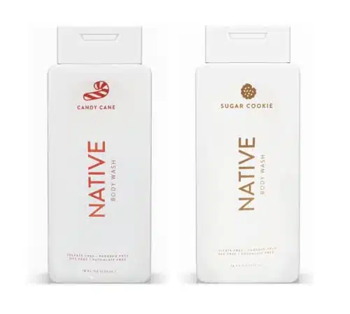 Native Special Edition Winter Body Wash for Women & Men  Sulfate Free, Paraben Free, Dye Free, with Naturally Derived Clean Ingredients, oz each (Pack) (Candy Cane & Sugar Cookie)
