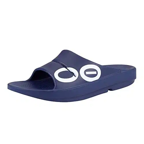 OOFOS OOahh Slide, Navy   Mens , Womens   Lightweight Recovery Footwear   Reduces Stress on Feet, Joints & Back   Machine Washable