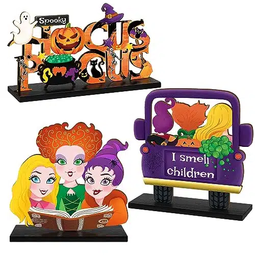 Pieces Hocus Pocus Halloween Table Sign Decorations, Halloween Witch Sisters Wooden Centerpiece Table Signs Truck I Smell Children for Kitchen Home Halloween Party Supplies