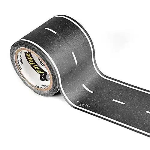 PlayTape Road Tape for Toy Cars   Sticks to Flat Surfaces, No Residue; ft. x in. Black Road