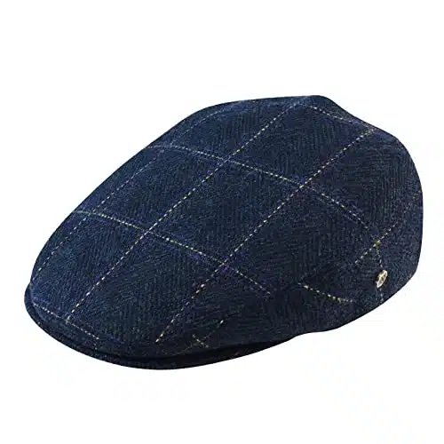 VOBOOM Men's Herringbone Flat Ivy Newsboy Hat Wool Blend Gatsby Cabbie Cap (Plaid Blue, )