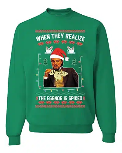 Wild Bobby Leo Laughing Dank Meme Ugly Christmas Sweater Unisex Crewneck Sweatshirt, Kelly, Large