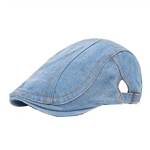 Yosang Classic Adjustable Newsboy Cap Jeans Ivy Flat Hat Light Blue with Denim
