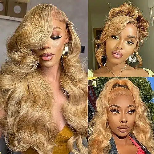 Avolo Honey Blonde Lace Front Wig Human Hair Pre Plucked xHoney Blonde Wig Human Hair # Colored Human Hair Lace Front Wigs % Density Body Wave HD Lace Frontal Wigs Human Hair 