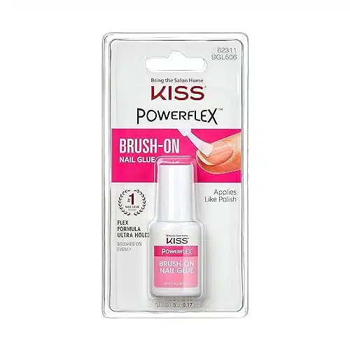 KISS PowerFlex Brush On Nail Glue for Press On Nails, Ultra Hold Flex Formula Nail Adhesive, Includes One Bottle g (oz.) with Twist Off Cap & Brush Applicator